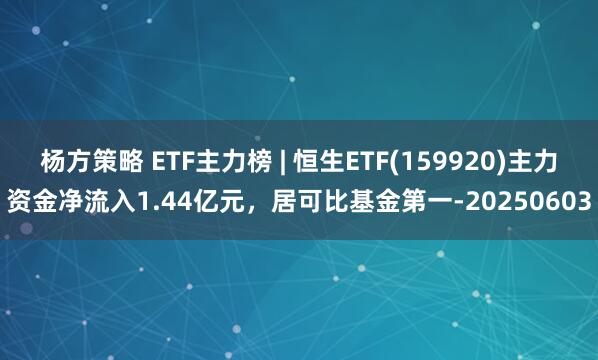 杨方策略 ETF主力榜 | 恒生ETF(159920)主力资金净流入1.44亿元，居可比基金第一-20250603